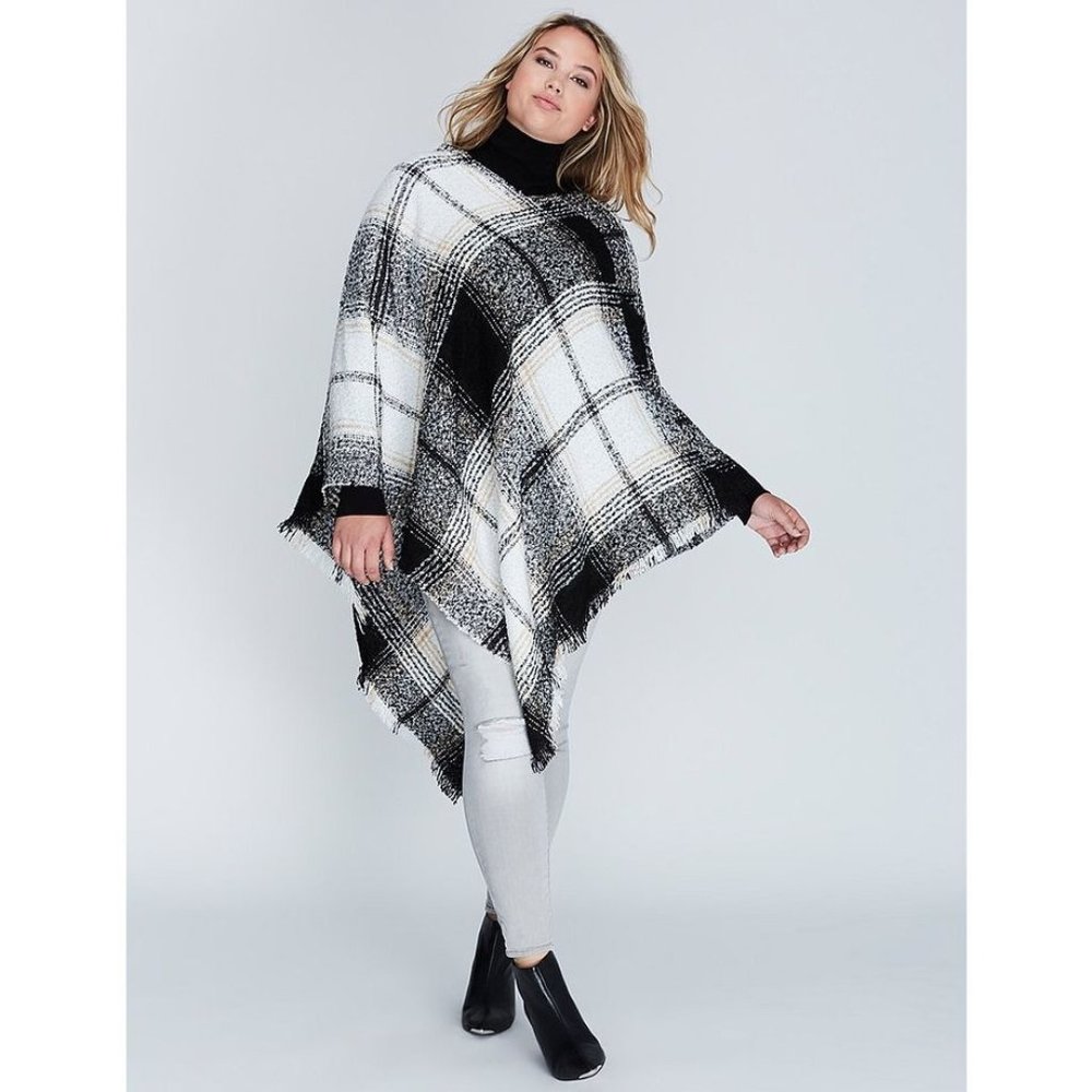 Lane Bryant Plaid Boucle Poncho